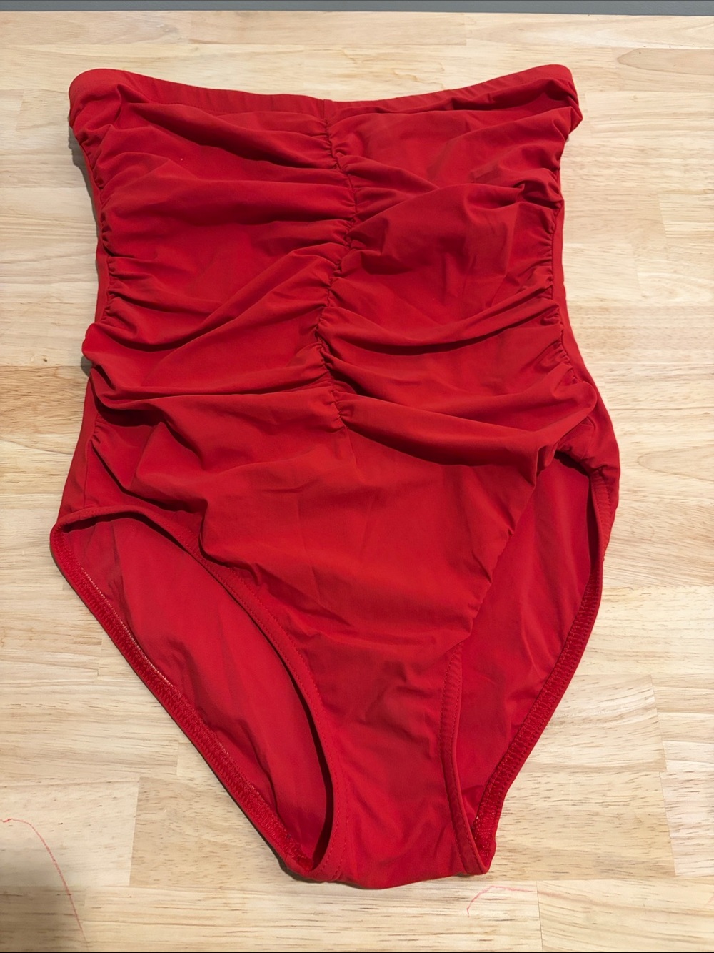 Karla Colletto Red Ruched Strapless One-Piece Swimsuit Size 8